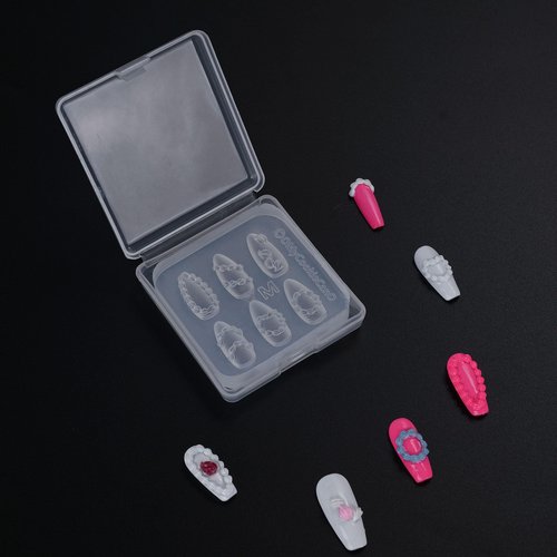 3D Silicone Nail Molds with 6 Patterns Cream Chain Embossing Pattern Design Reusable Manicure Template for DIY Resin Gel Nails Nail Decoration for Women