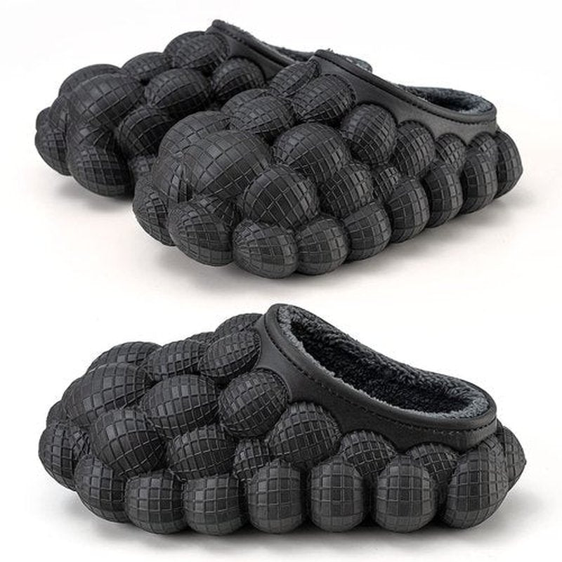 Jaeynow Massage Bubble Slides Women,Funny Lychee Spa Slippers for Men Indoor and Outdoor Non-Slip Bath Shower Shoes Bedroom House Gym Basketball Slides Sandals(Fuzzy Black 39/40)