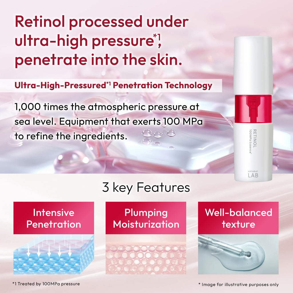 unlabel LAB Retinol Serum, Ultra-High-Pressured Retinol, Facial Essence for Wrinkles & Fine Lines, Fragrance Free, Made in Japan, J-beauty, 50mL