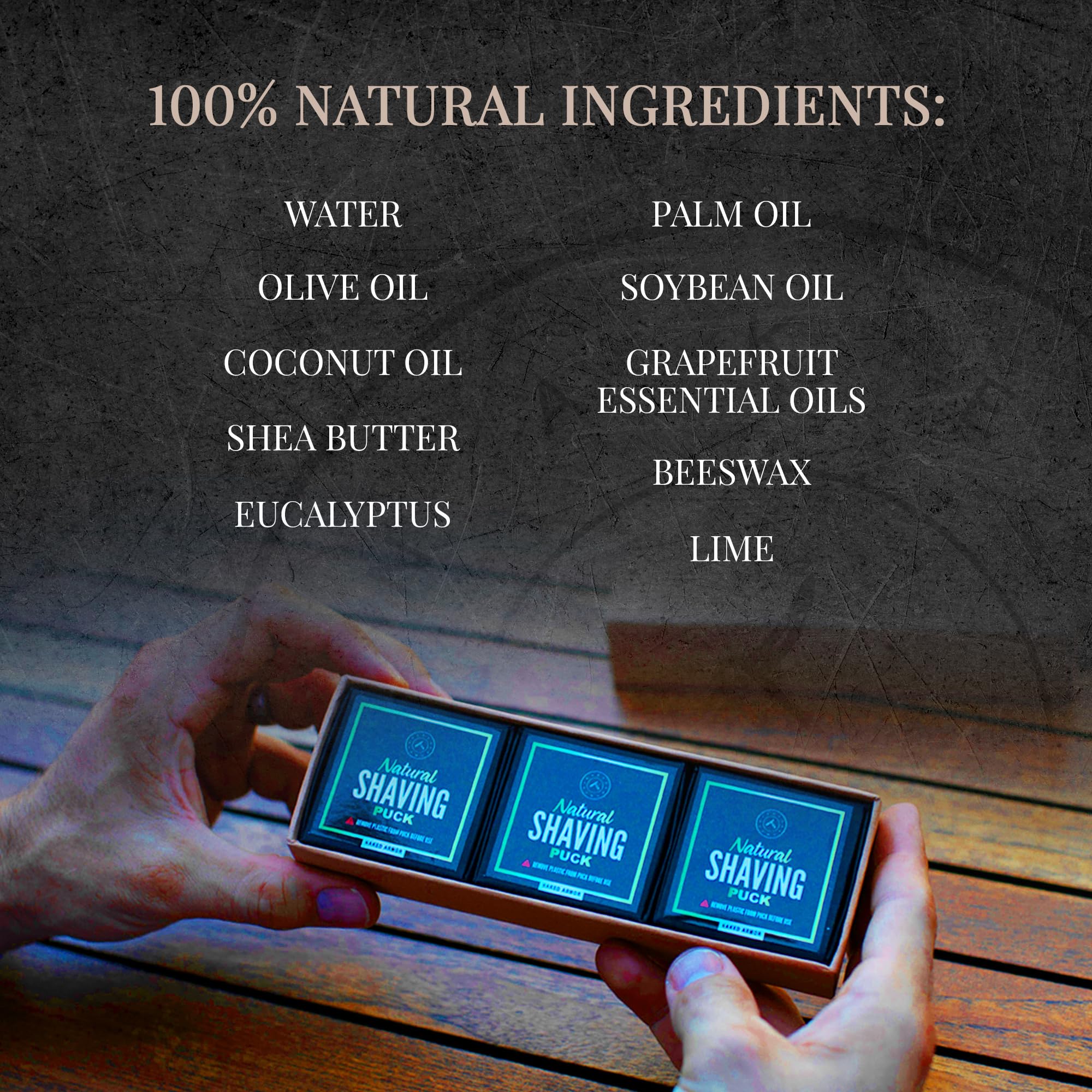 Naked Armor 3-Pack Natural Shave Soap Pucks - Wet Shaving Soap for Sensitive Skin - Organic Ingredients with Shea Butter & Eucalyptus - Premium Shaving Mug & Bowl Refill