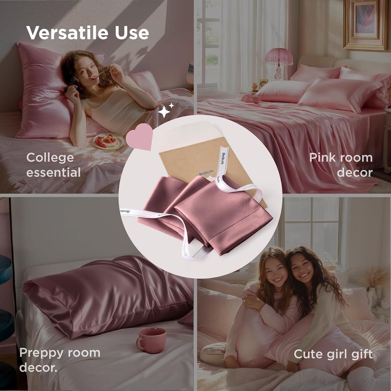 Bedsure Satin Pillowcase Set of 2 | King Size Nostalgia Rose - Silky Soft for Hair & Skin, 20x36 Inches