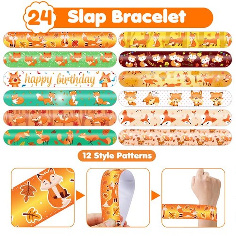 72 PCS Fox Party Set - 24 PCS Temporary Tattoos & 24 PCS Slap Bracelets - Fun Fox-Themed Gifts for Kids, Girls, Boys - Perfect for Birthday Parties, Baby Showers, Classroom Rewards, Party Decorations
