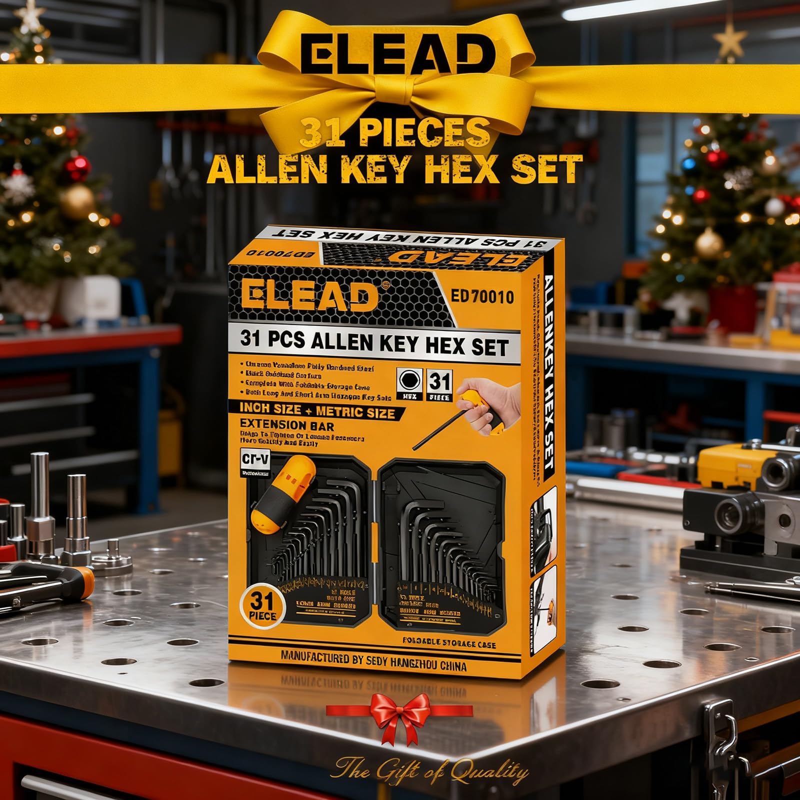 ELEAD 31-Piece Hex Key Set - Allen Wrench Set, SAE and Metric Allen Keys MM(0.7mm-10mm) SAE(0.028"-3/8) Heat-Treated, Torque Handle, High Leverage, Long & Short Keys, Easy Organization