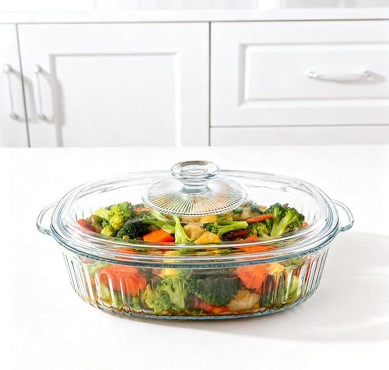Skiennix Casserole Dish With Lid - 3qt Clear Oval Glass Baking Dish for Cooking & Serving