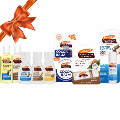 Palmer's Coconut Oil, Shea Butter, Cocoa Butter Formula Minis for Stocking Stuffers (8 Piece bundle) - Moisturizing Body Oil, Body Lotion, Cocoa Balm, Swivel Stick & Lip Balm, Hydrating Skin Care
