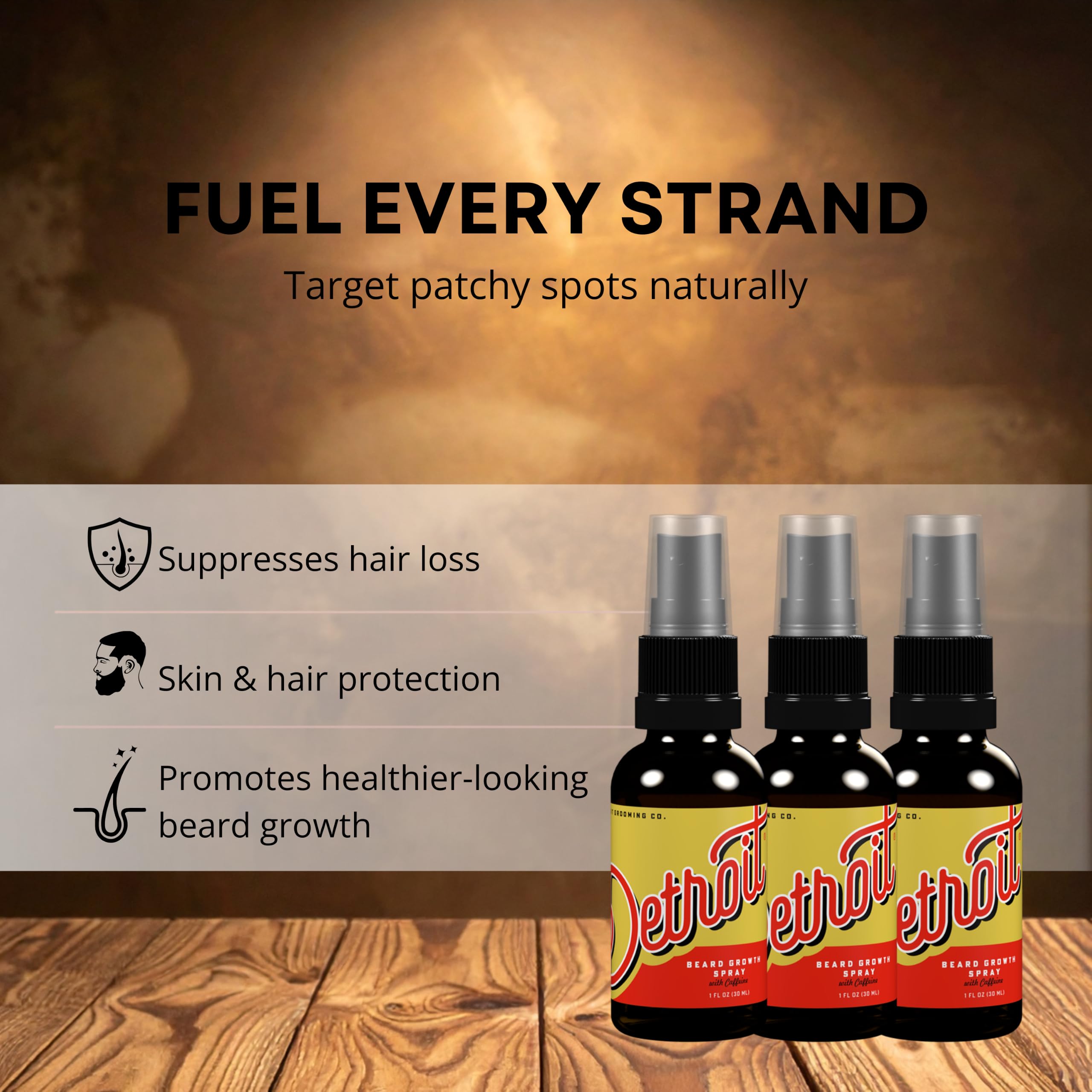 Detroit Grooming Co. Beard Growth Spray | Thickening Beard Care | 3 Pack