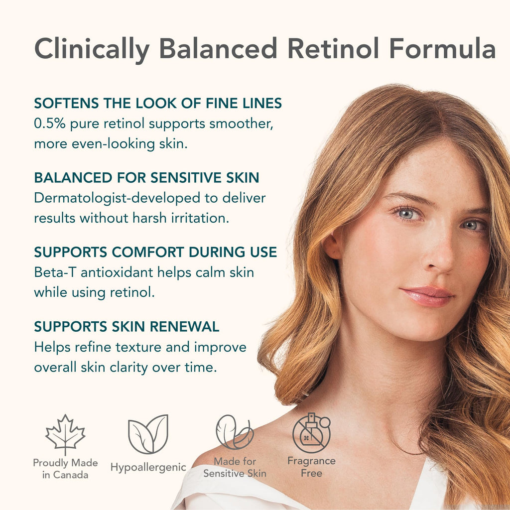 Riversol Retinol Night Cream for Sensitive Skin | 0.5% Retinol for Face & Eye Area | Gentle Anti-Aging Treatment for Fine Lines & Wrinkles | With Peptides & Hyaluronic Acid | Dermatologist Developed
