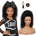 SEIKEA Cheer Ponytail Hair Piece, 100% Super Protein Fiber Curly Cheerleader Hairpiece Lightweight Fluffy Natural Soft 18" Ponytail Extension for Cheerleader Competition, Dance Black