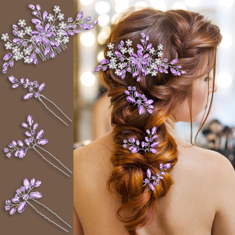 Wedding hair accessories, Bridal for piece headpiece, Bride comb（Purple）