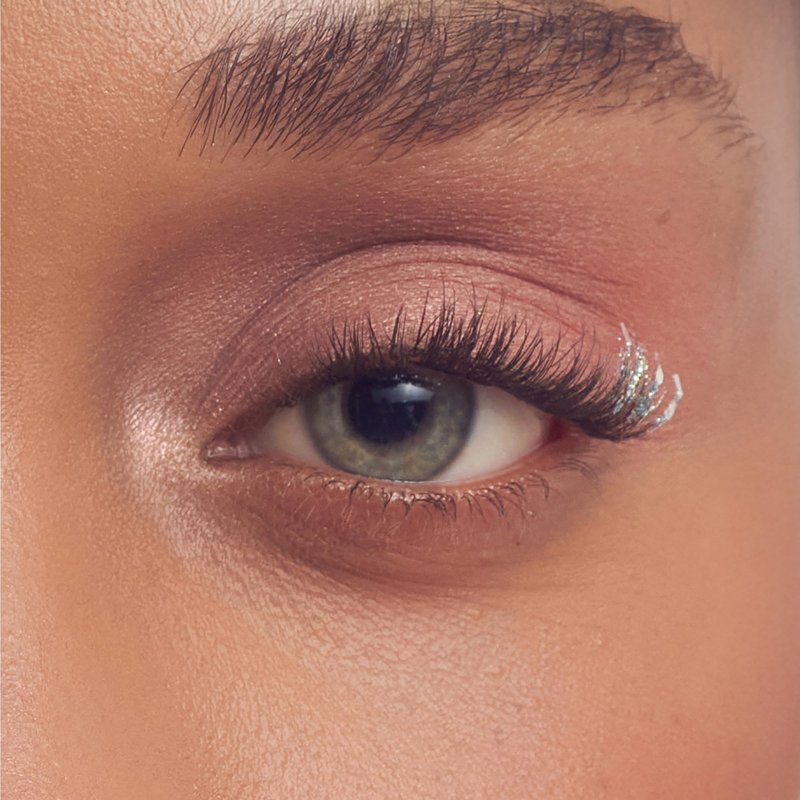 WICKED X FALSCARA False Eyelashes, Lash Extension Kit, ‘Shimmering Shine’, 10 Lash Clusters, 8mm-10mm, Natural Volume, Blue Glitter, Mini Bond, Green & Pink Mini Applicator
