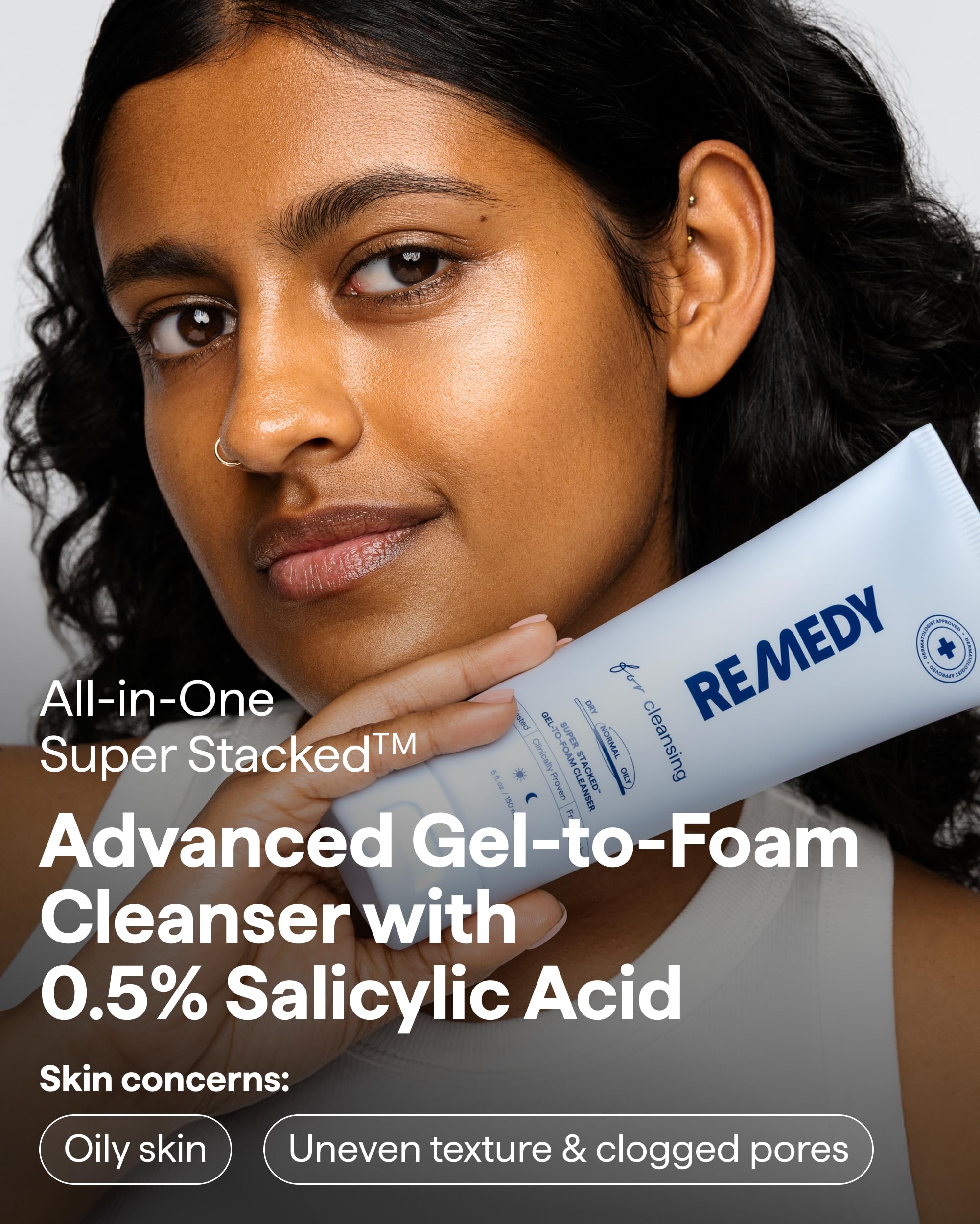 Remedy Gel-to-Foam Cleanser | Gentle Exfoliating Face Wash | Salicylic Acid, Ceramides and Green Tea | Fragrance Free | Eczema Seal Certified | Acne Prone Skin | By Dermatologist Dr Shah | 5 fl. Oz