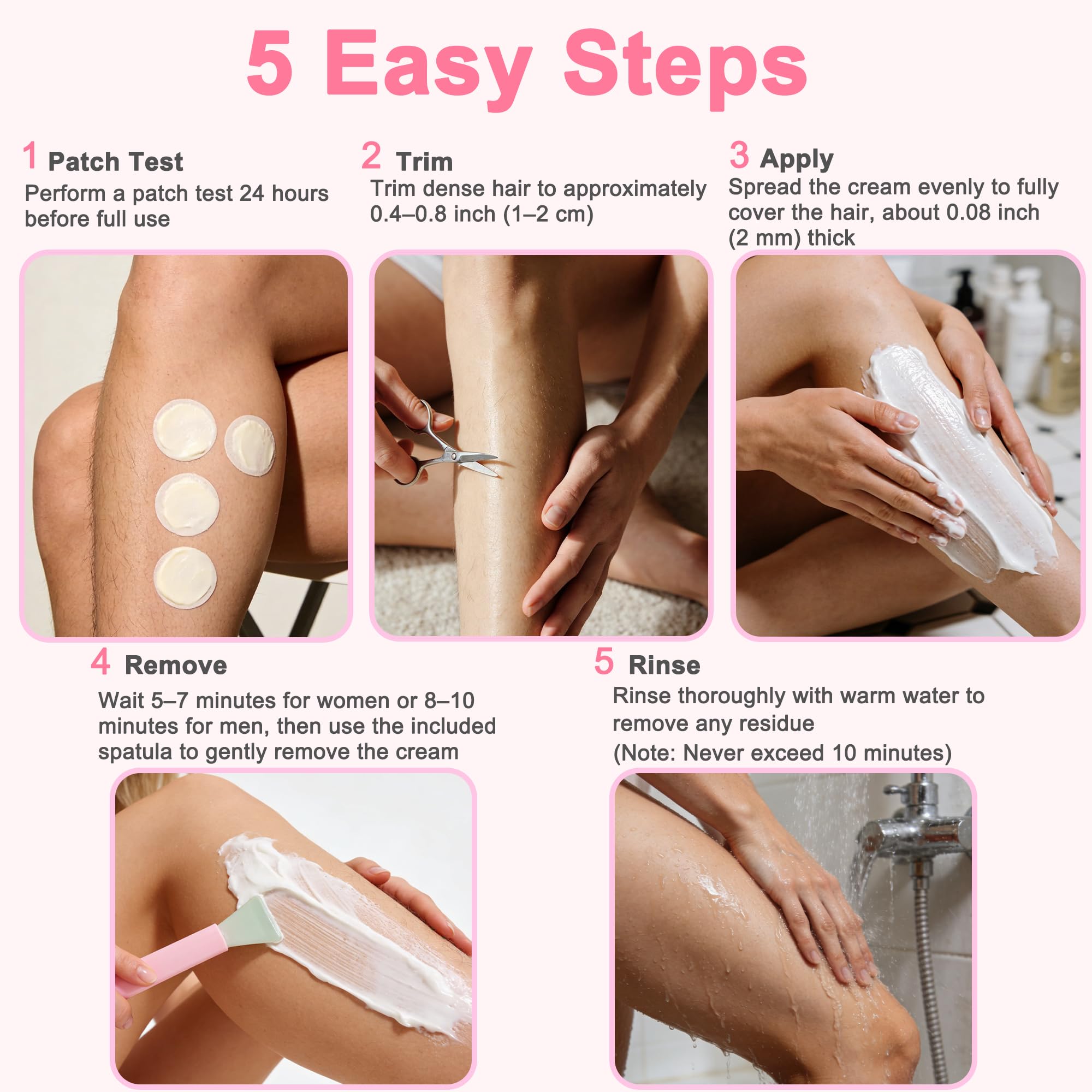 BCCDEUY Hair Removal Cream for Women, 5–7 Min Fine Hair, Legs Arms Bikini