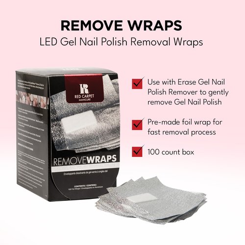 RC Red Carpet Manicure – 100 Count, Salon-Quality Gel Polish Remover Foil Wraps, Easy, Quick & Mess-Free Soak-Off Removal, Essential for Gel Nail Care (Remove Wraps, 100pcs)