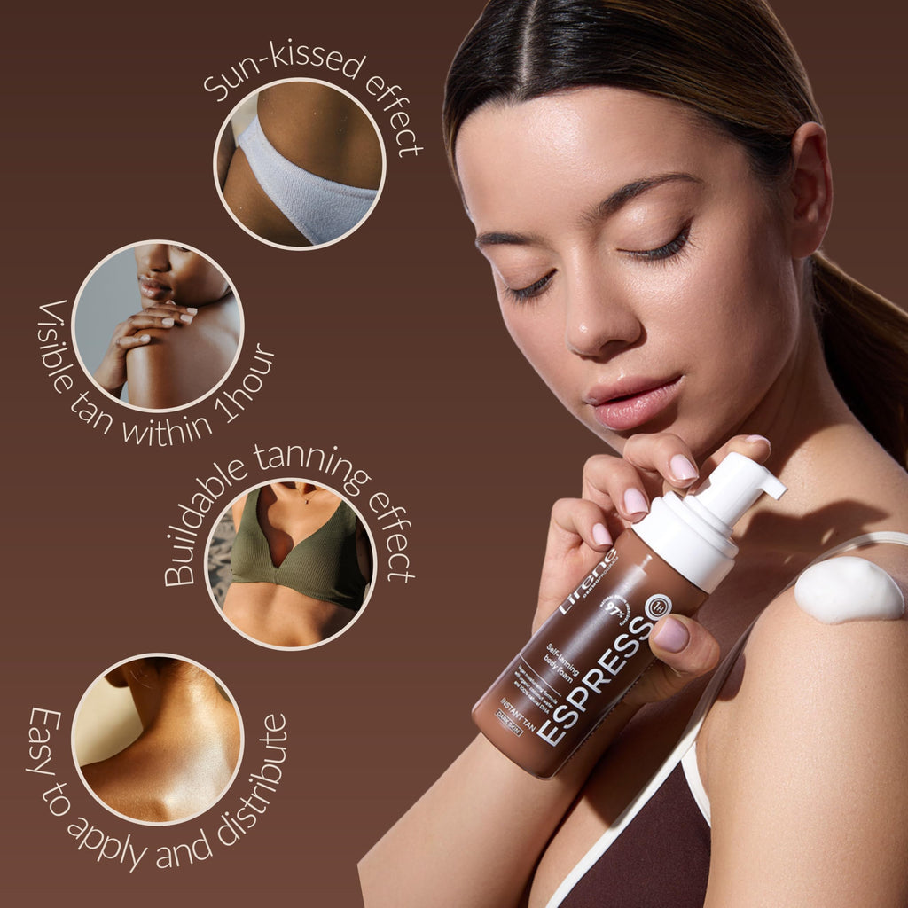 Lirene Perfect Tan Bronzing Body Foam Espresso, Intense Golden Self-Tan for Medium to Dark Skin, Quick 1-Hour Effect – Streak-Free Fake Tan - 150ml