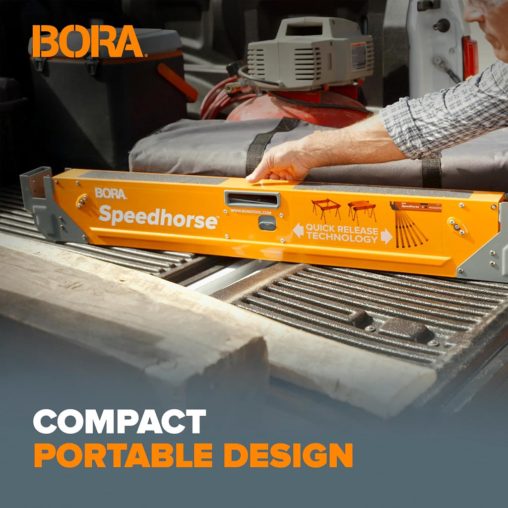 Bora Portamate Speedhorse XT Sawhorse Pair - Heavy Duty Adjustable 30-36 Inch Metal Top | Ideal for Contractors & Carpenters