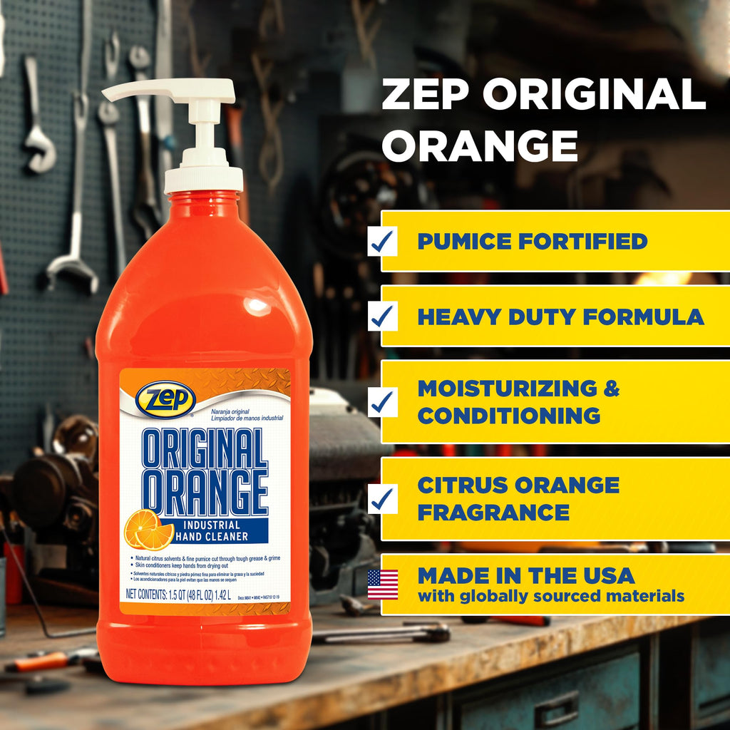 Zep Original Orange Industrial Hand Cleaner 48 Oz (Case of 6) - R45710- Contains Natural Citrus Solvents and Pumice To Remove Industrial Grease And Grime