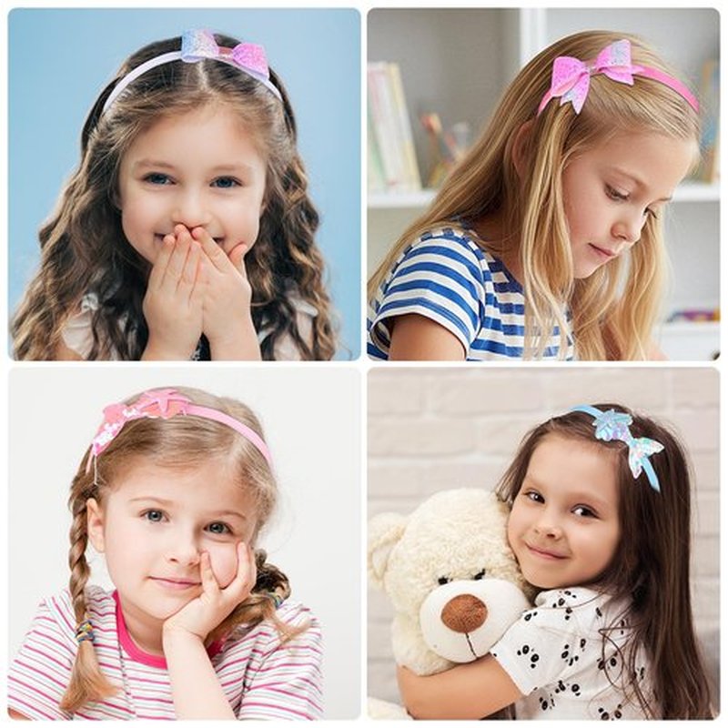 Leery Kids Glitter Headbands,Toddler Headband with Bow Heart Star Flowers Butterflies Design, 6 Pack, Girls Hair Accessories (Fuchsia Pink)
