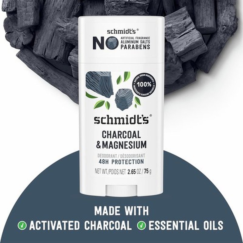 Schmidt's Charcoal & Magnesium Deodorant - Aluminum-Free, 24-Hour Odor Protection, 2.65 oz | Vegan & Cruelty-Free