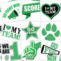 Colarr 180 Pcs Green and Black Team Spirit Temporary Tattoo 2", 1.5" Face Body Paw Go Team Cheer Tattoo Removable Glitter School Spirit Stickers for Classroom Cheerleading Football Sports Games