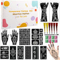 12 Sheets Temporary Tattoo Stencils Kit-Large 78 Pcs Tattoo Patterns-6 Pcs (Brown/Black/Maroon) Ink with Paint Brush for DIY Body Art-Tattoos for Women Men Kids