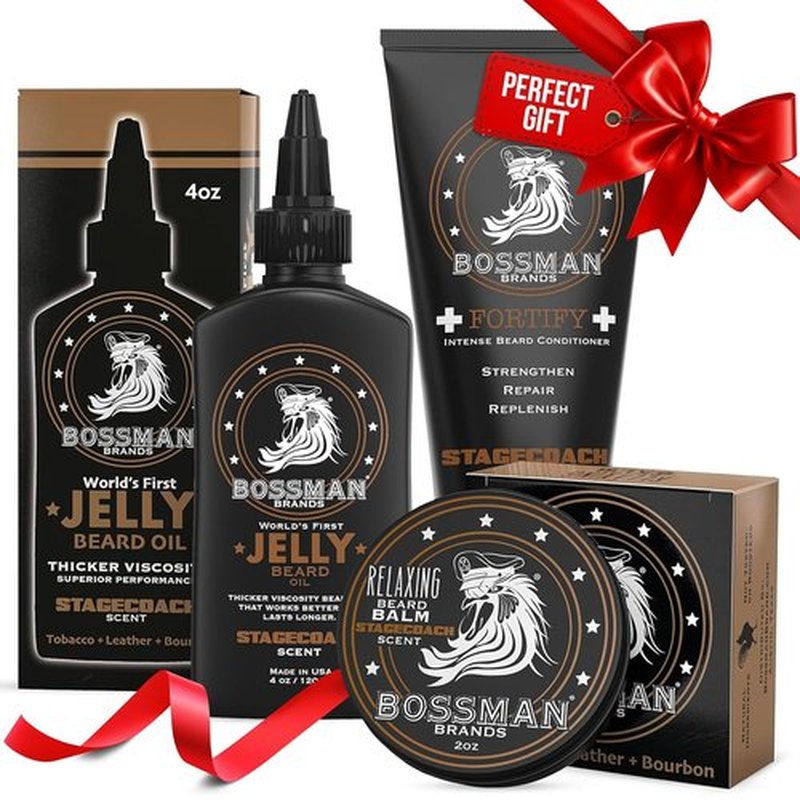 Bossman Essentials Beard Kit - 3-Piece Grooming Set with Oil Jelly, Conditioner, & Balm | Perfect Gift for Men