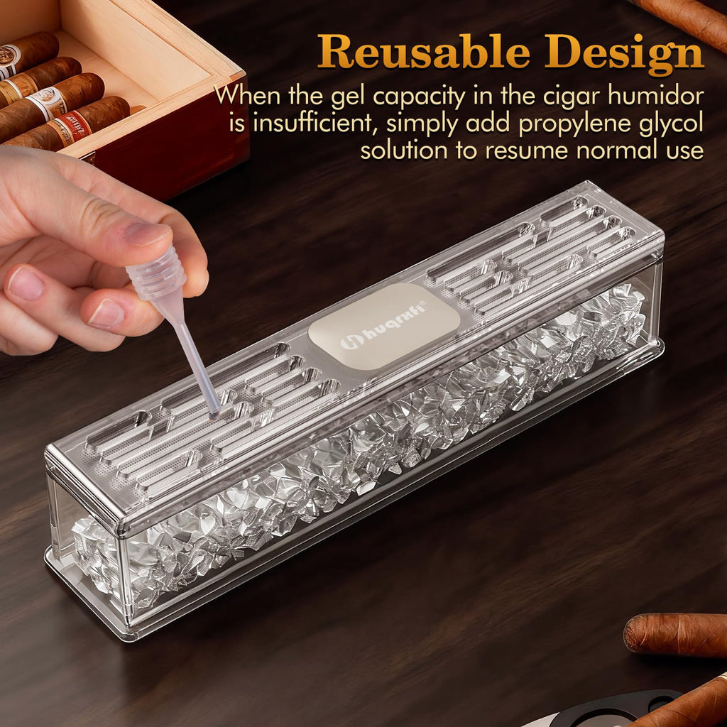 HUQRXFI Pre-Filled Cigar Humidifier – Ready-to-Use Crystal Gel Humidifier, Cigar Humidor Accessories, Maintains Ideal 65-70% Cigars Humidity