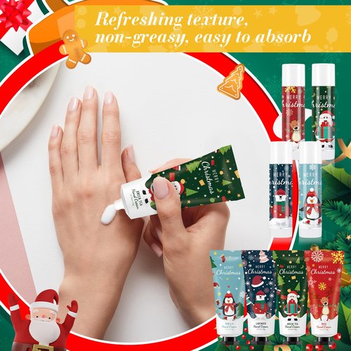 Heigble 12 Set Christmas Hand Cream Gift Set, Including Moisturizing Hand Lotion, Xmas Lip Balm, Gauze Bags, Thank You Cards Natural Fragrant Bulk Christmas Gifts for Coworkers Employees Stuffers