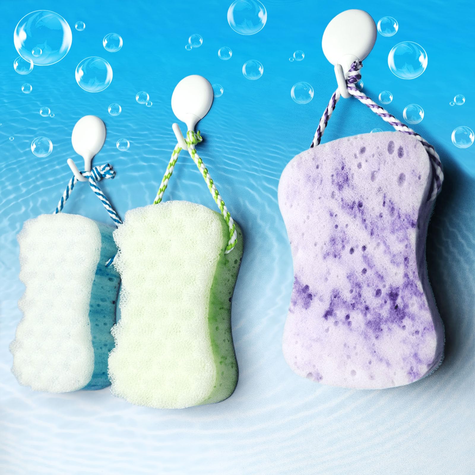3 Pcs Bath Sponge for Women/Men, Exfoliating Body Sponges Bath Sponges, 3 Colors Pouf Foam Loofahs Sponge to Spa Reusable