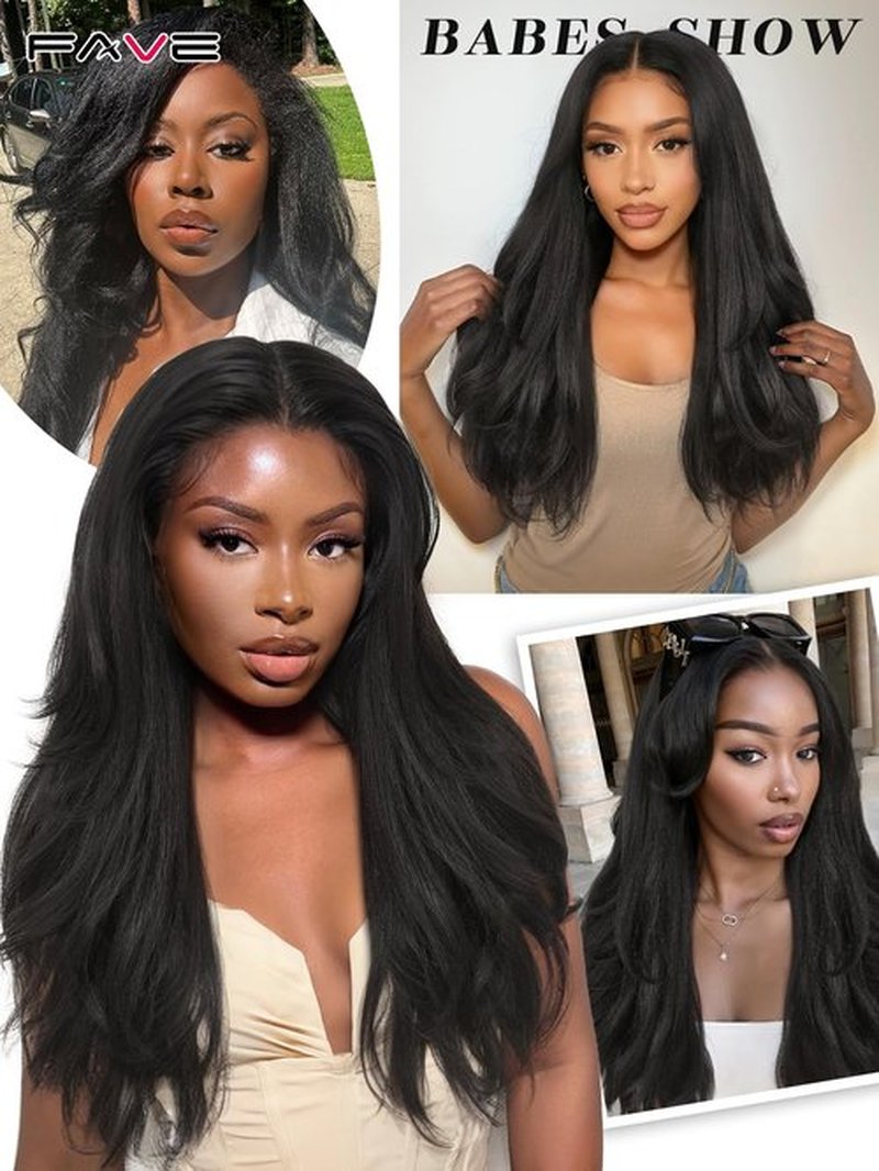 FAVE 26 Inch Yaki Curly V Part Wig Glueless Layered Half Wigs for Black Women Lightweight Synthetic Wigs Heat-Resistant Hair Replacement Wig Wear And Go
