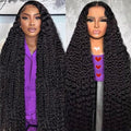 Megeen Deep Wave Lace Front Wigs Human Hair Pre Plucked 200 Density 12A Deep Curly Glueless HD Wet and Wavy Lace Frontal Wigs with Baby Hair for Women Natural Color 24 inch Deep Wave Wig