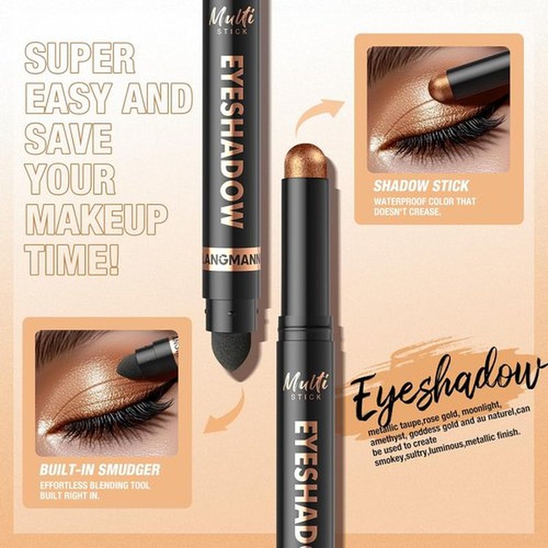 LANGMANNI Dual-Ended Cream Eyeshadow Stick Set - Silky Smooth, Waterproof, All-Day Matte & Shimmer Wear, 4 Colors