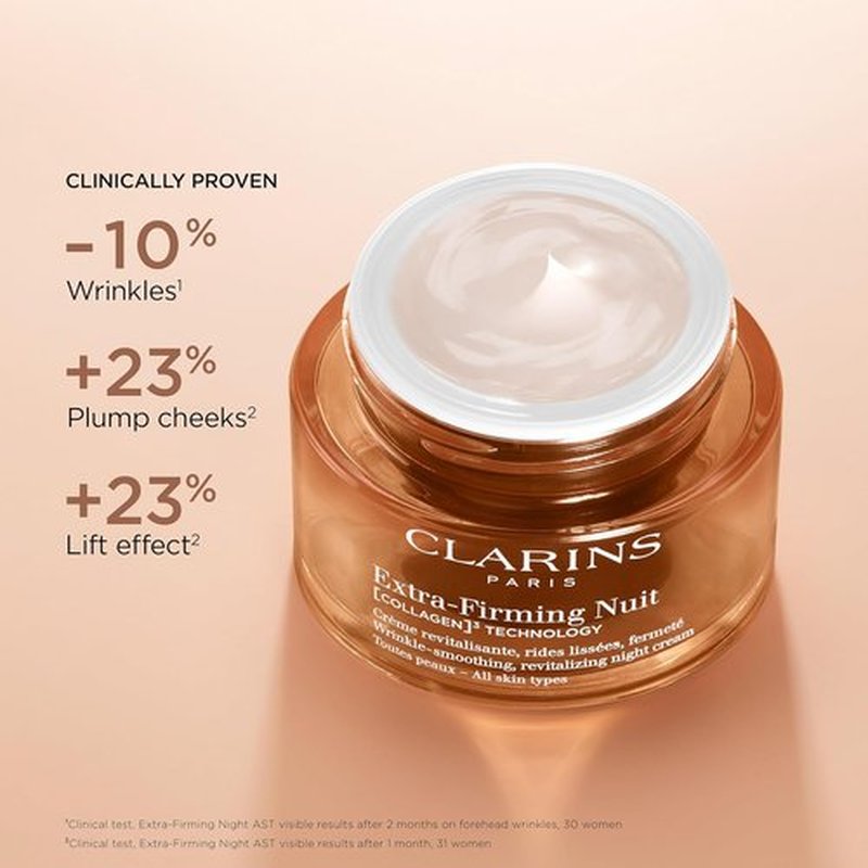 Clarins Extra-Firming Night Moisturizer - Firming Anti-Aging Cream with Collagen & Niacinamide | Refillable | 1.7 Oz