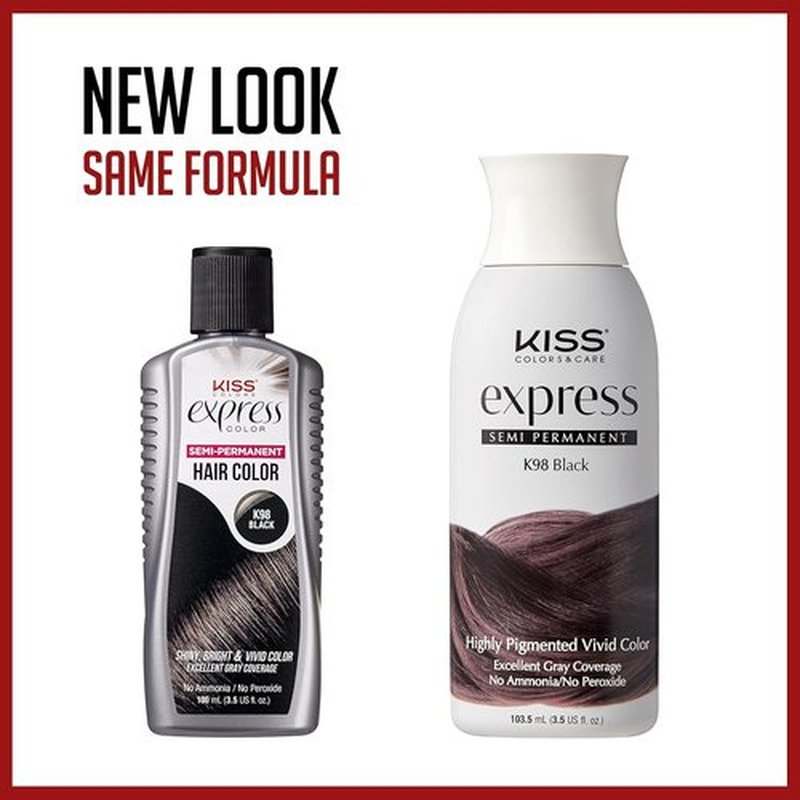 Kiss Express Semi-Permanent Hair Color - Vivid Pigmented Dye for Vibrant Hair | Gentle Formula, Gray Coverage, 3.5 oz (Black, 2 Count)