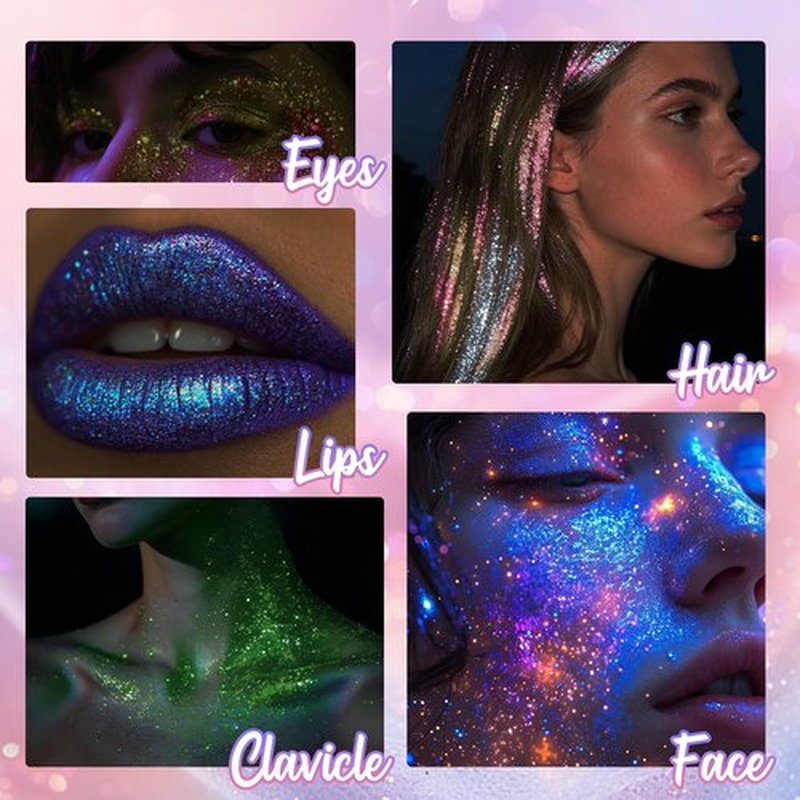 CAHOTO Pastel Rolling Glitter for Face Body & Hair, Sparkling Holographic Shimmer, Roll-on Sequins for Singer Concert Rave Festival Halloween Party Carnival, 1.35fl.oz