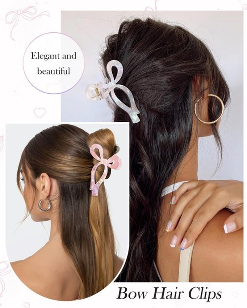 4 PCS Acrylic Bow Hair Clips for Women Bow Cute Claw Clip 4.3" Large Hair Claw Clips for Thick or Long Hair Bows Jaw Clip
