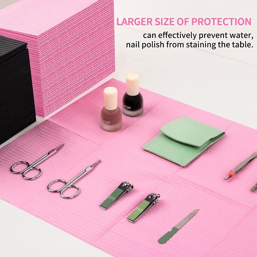 SWeien 50PCS Disposable Nail Mats, Foldable Nail Paper Towels, 13"x18" Table Acrylic Nail Practice Sheet, 3 Ply Waterproof Clean Nail Table Mat for Salon, Manicure Tattoo, Nail Art Accessories (Pink)