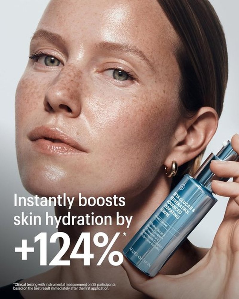 Allies of Skin Beta Glucan & Resveratrol Hydrating Serum - Plumping Face Serum with Ceramides & Peptides | 1 Fl Oz for Sensitive, Dry Skin