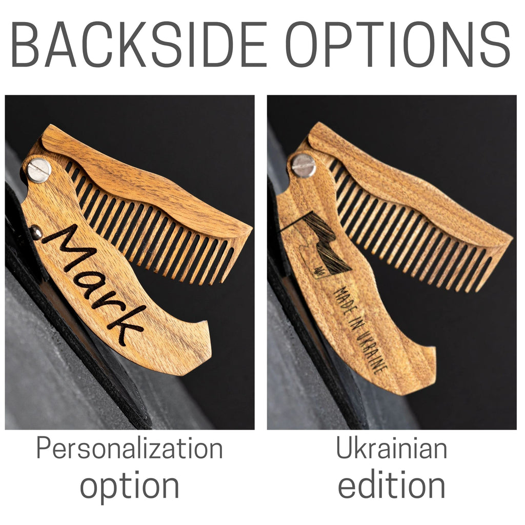 Wooden Beard Comb for Men - Personalized Folding Pocket Comb for Moustache Beard & Hair Walnut Combs Engraved (Half Skull)