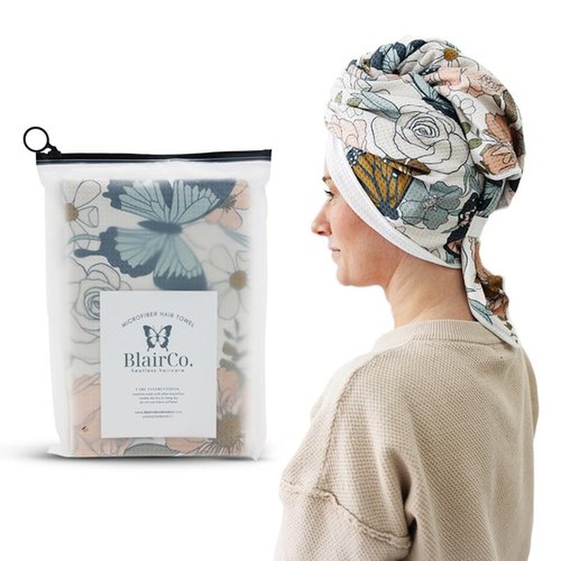 BlairCo. Microfiber Hair Towel Wrap for Women - Anti-Frizz Quick Dry Hair Wrap for Long Hair - Hair Towels for Women, Hair Drying Towel Wrap - Floral Butterfly
