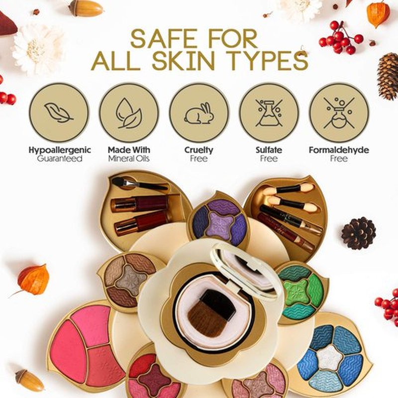 CoralBeau All In One Makeup Kit for Teens and Women - Flower Makeup Set for Girls 10-12 - Pigmented Eyeshadows, Lip Creams, Blushes, Concealer and Mirror - Full Starter Makeup Gift Set for Beginners