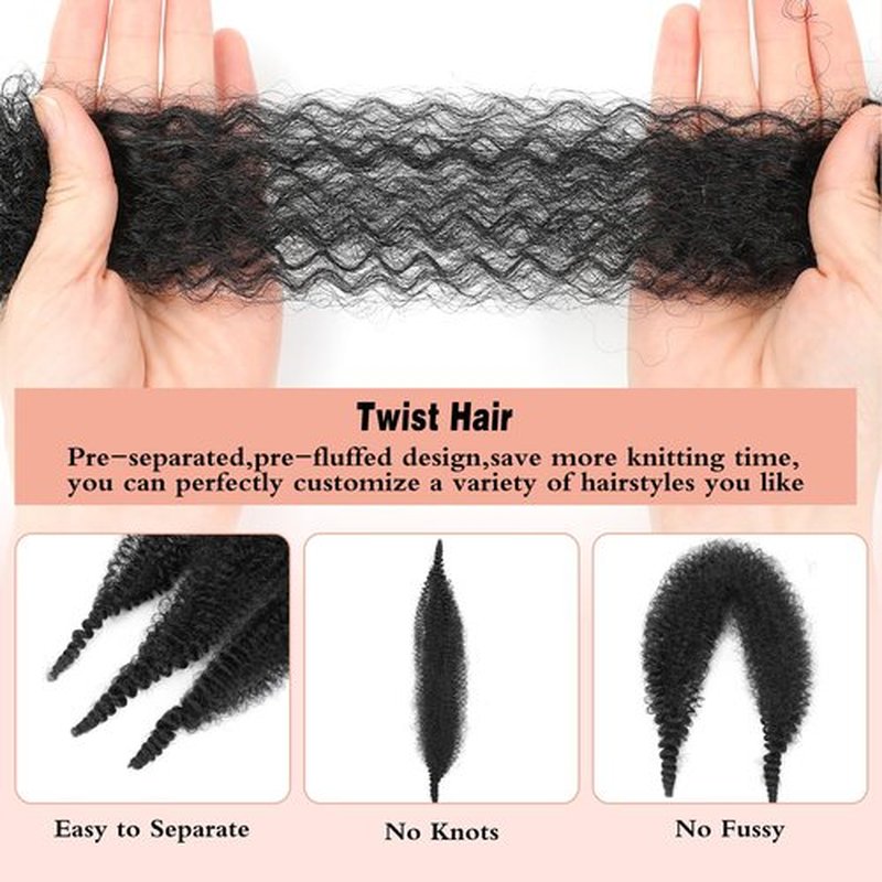8 Packs Springy Afro Twist Hair Pre-Separated 16 inch Afro Twist Hair Marley Twist Braiding Hair Soft Locs Crochet Twist Hair Extensions For Women (1B#, 16 inch (Pack of 8))