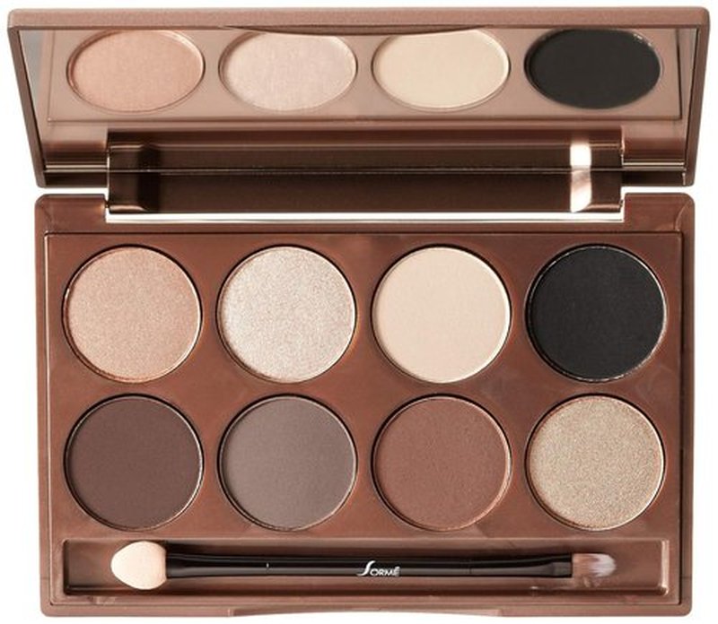 Sorme Cosmetics Accented Hues Eyeshadow Palette - Warm 0.64oz | 8 Blendable Metallic, Shimmer & Matte Shades | Dual-Ended Brush Included