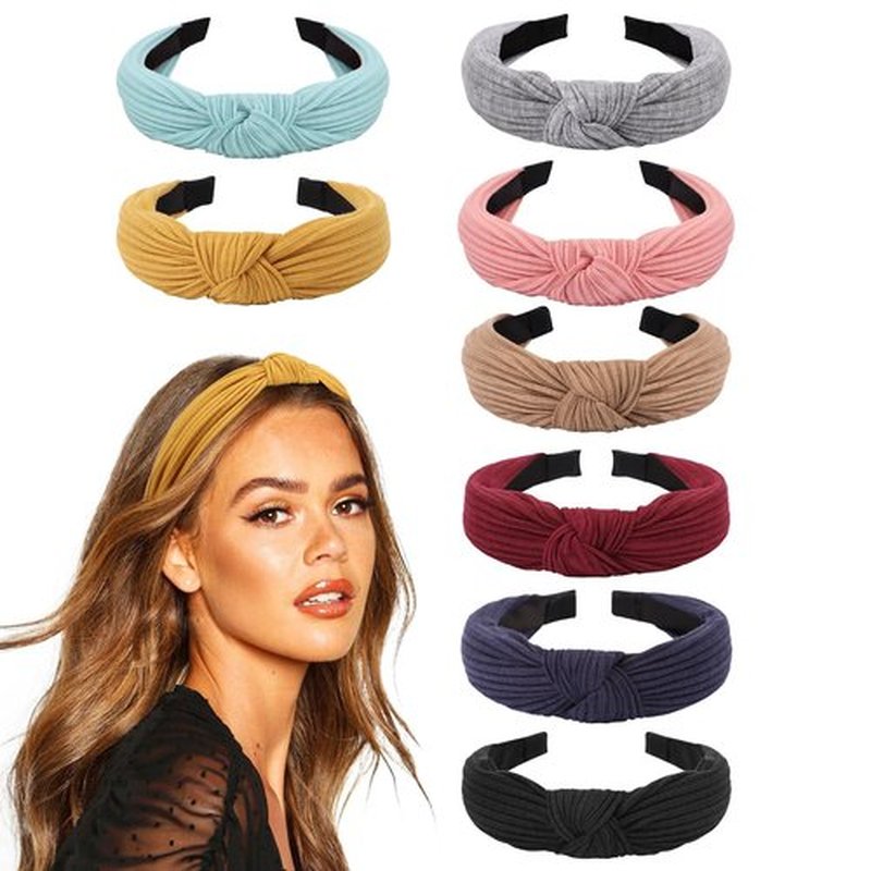 AQOKKA Knotted Headbands for Women Girls Non Slip Boho Wide Top Knot Turban Hairbands Fashion Ribbing Head Wraps Hair Bands Accessories