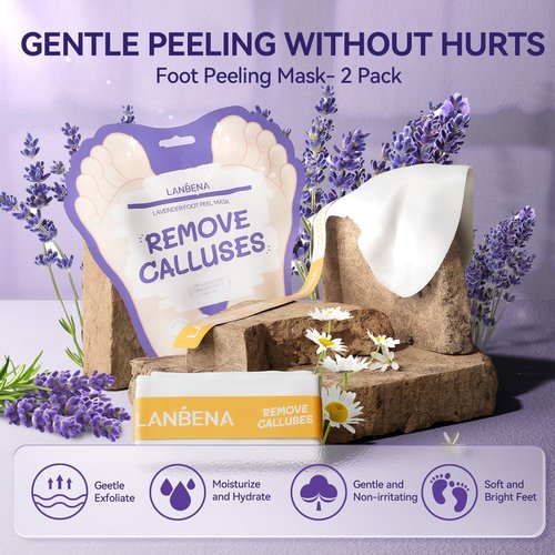 LANBENA Lavender Foot Peel Mask - Foot Peeling Mask for Removing Dry Dead Skin, Calluses & Repairing Rough Heels, for Baby Soft, Smooth Feet - (Lavender - 2 Pairs)