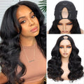jcoolo V Part Wig Human Hair Body Wave Upgrade U Part Human Hair Wig With Adjustable Drawstring 200% Density V Shape Clip In Half Wig For Women 18 Inch