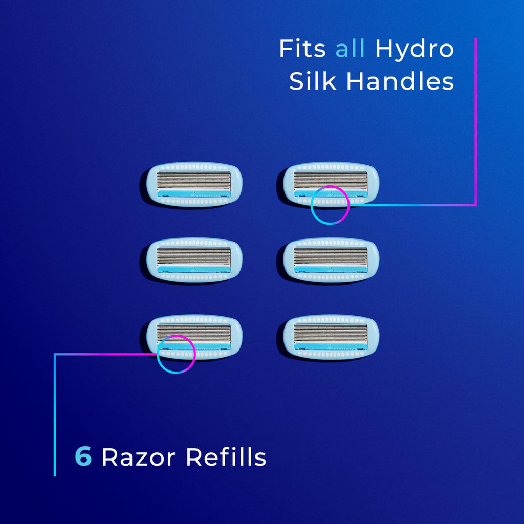Schick Hydro Silk Moisture Razor Blade Refills,| 5-Blade Moisturizing Razors for Women | Womens Moisturizing Razor Refills,6 Count (Pack of 2)