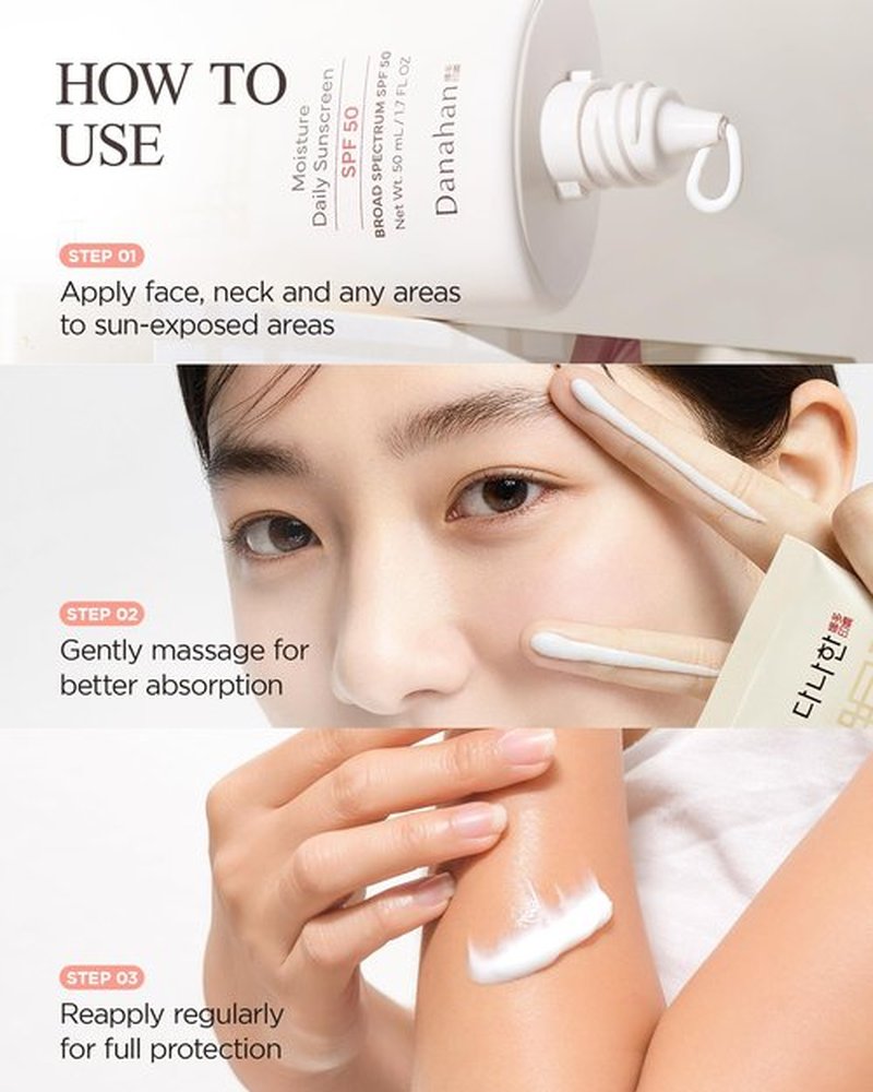 Danahan Moisture Daily Sunscreen SPF 50 Broad Spectrum – No White Cast, Lightweight Korean Face Sunscreen | Hybrid UV Protection with Ginseng & Niacinamide, 1.7 oz