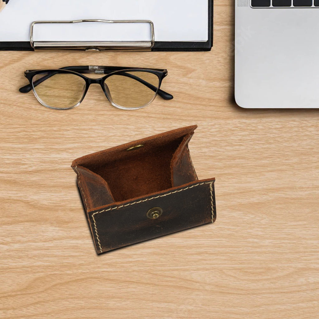 CestAntiQ, Leather Coin Pouch, Change Holder, Mini Pocket Wallet for Men & Women, Vintage Handmade Brown Leather with Antique Button Closure, Natural Threads, Compact Wallet for Coins & Small Items