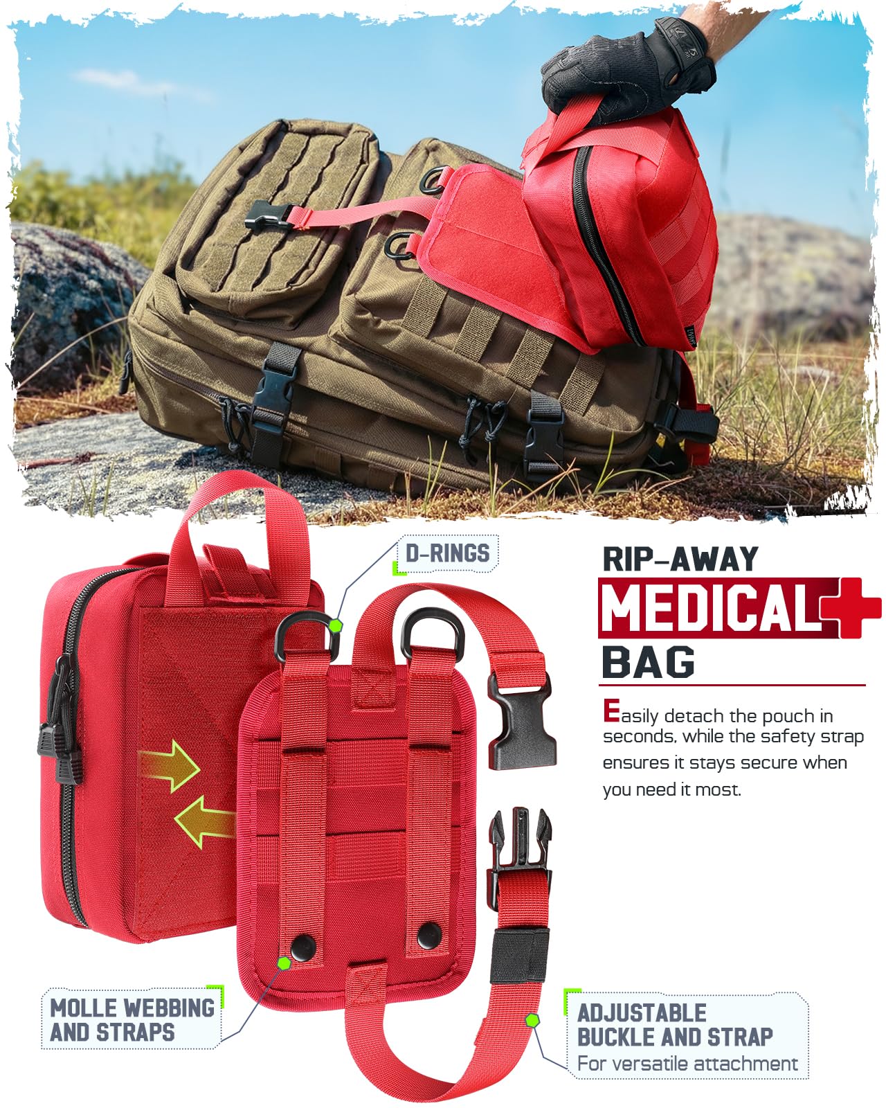 LIVANS 1000D First Aid Bag Empty Medical Ifak Pouch Molle EMT Pouches Rip-Away Tactical Military Trauma Emergency Medic Bag