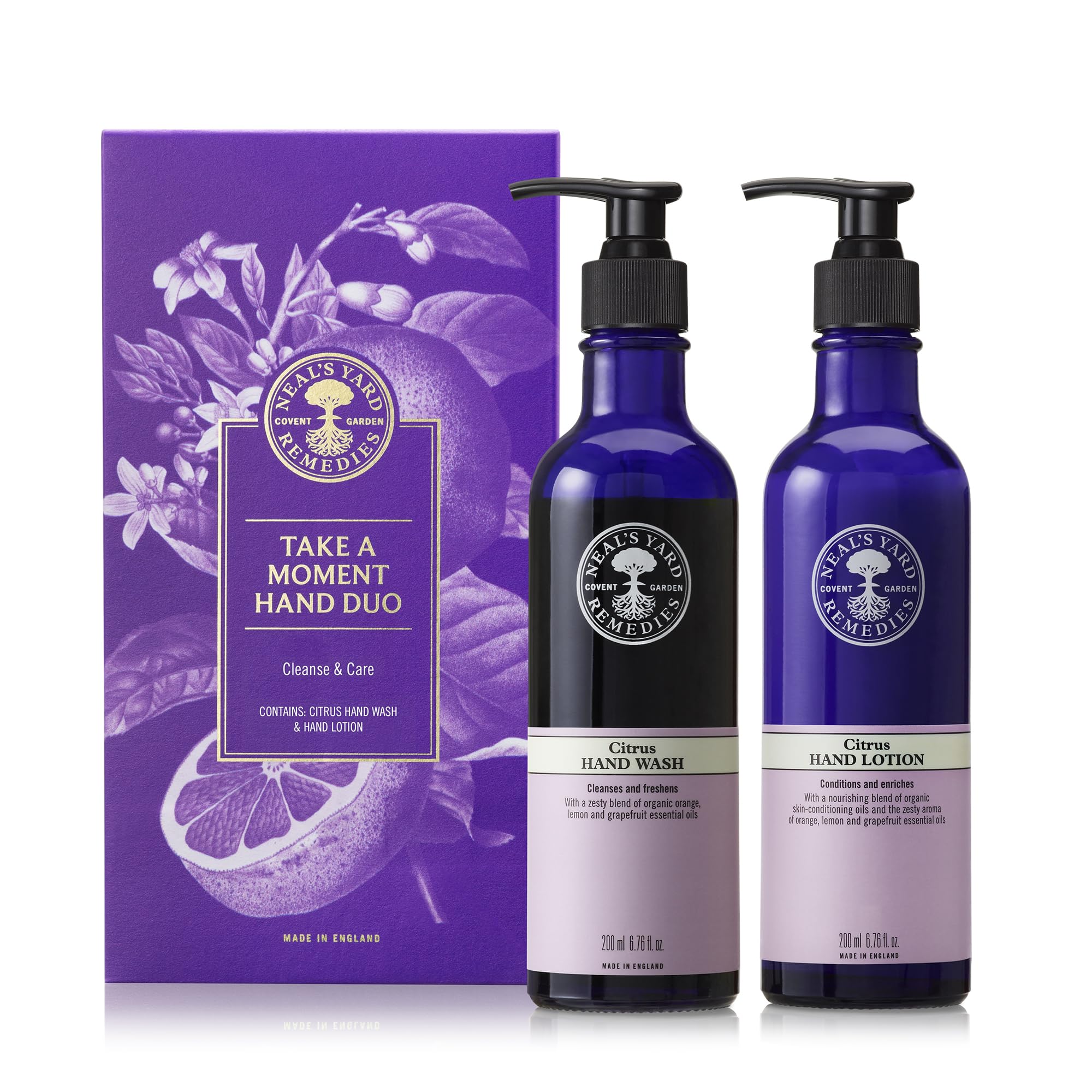Neal's Yard Remedies Take A Moment Citrus Gift Set, Hand Wash & Hand Lotion With Essential Oils, Vegan & Cruelty-Free, Set of 2